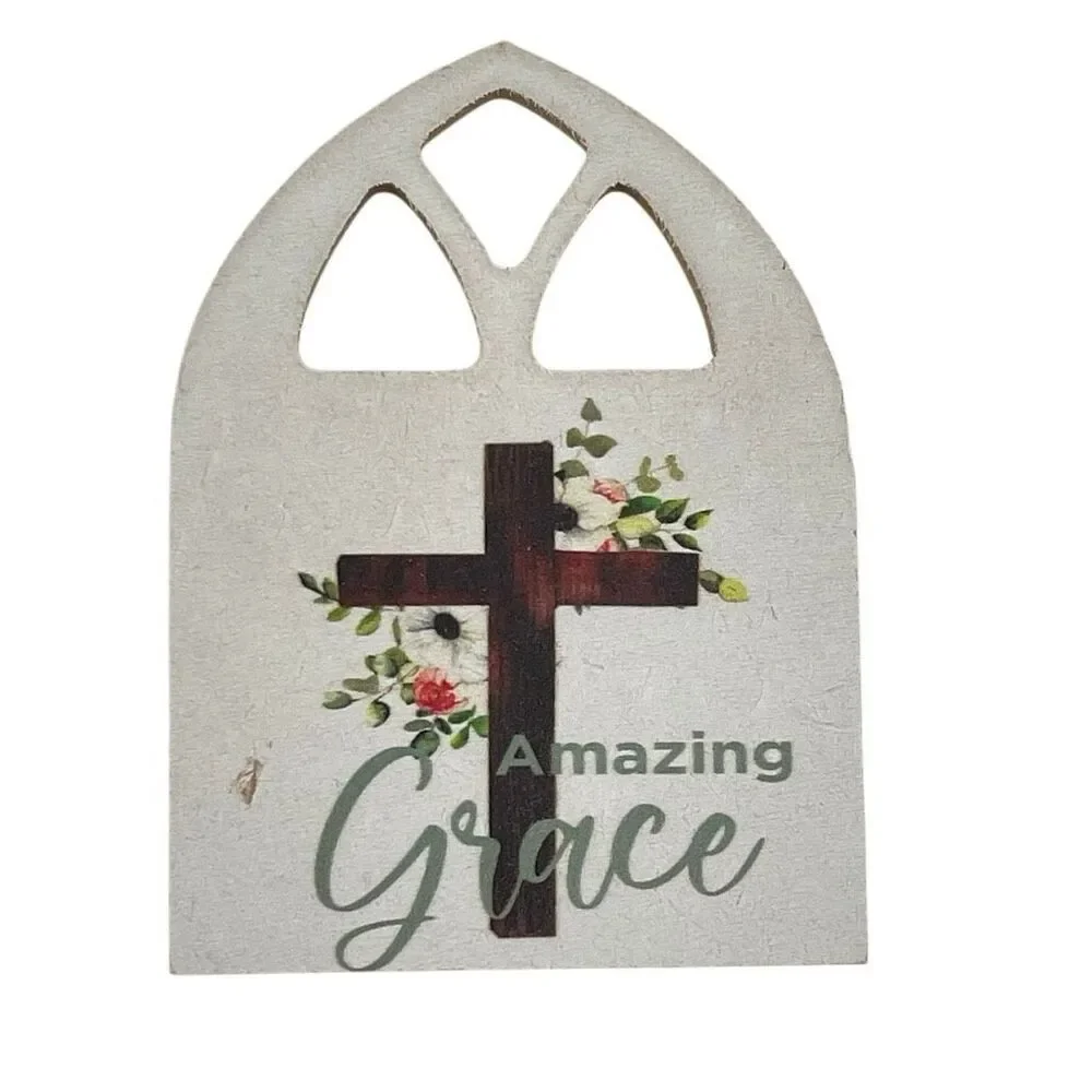 Amazing Grace Wooden Cross Magnet Farmhouse Faith Inspirational Decor Gift